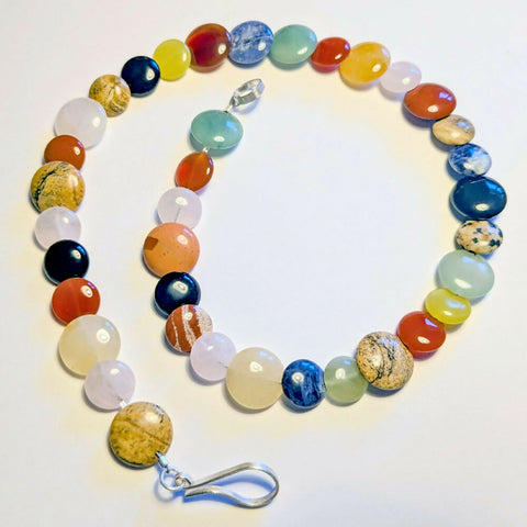 Mixed Gemstone Disc Necklace