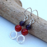 Carnelian and Amethyst Dangle Hoop Earrings