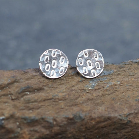 Small Textured Silver Disc Stud Earrings