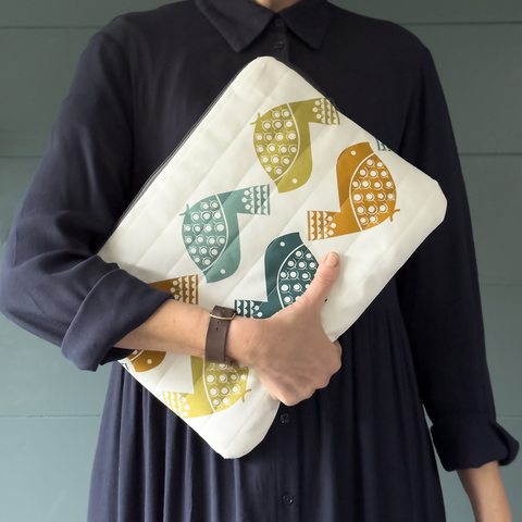 Handmade 14" Laptop/sketchbook sleeve/project pouch | Bird Print | British Made
