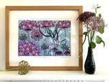 Alliums and Honesty - Original Linocut