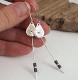 Long Dangly Silver and Hematite Earrings