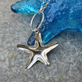 Silver Starfish Pendant on Silver Hoop
