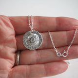 Silver Daisy and Leaf Pendant Necklace