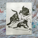 Playtime - Woodcut Print - Cats