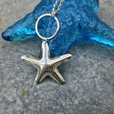 Silver Starfish Pendant on Silver Hoop