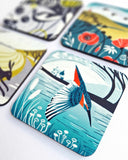 Set of 4 Coasters - Colourful Lino Print Designs