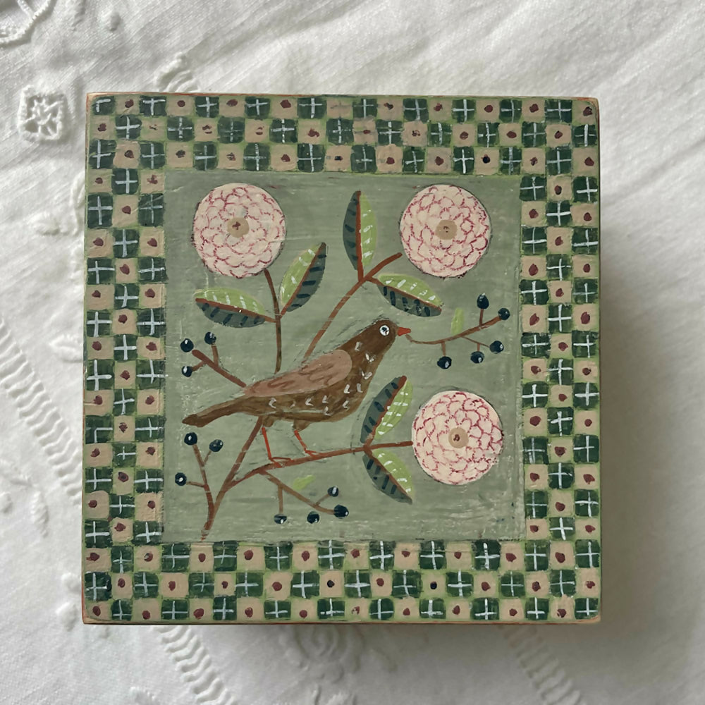 Bird And Flower Hand Painted Wooden Box
