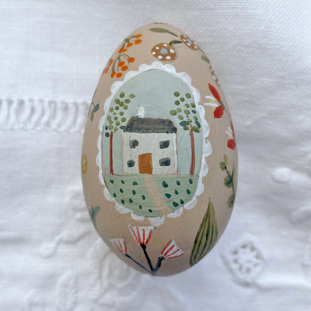 Little House - Hand Painted Wooden Egg