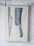 Organic Cotton Tea Towel with Knife & Cleaver Lino Print
