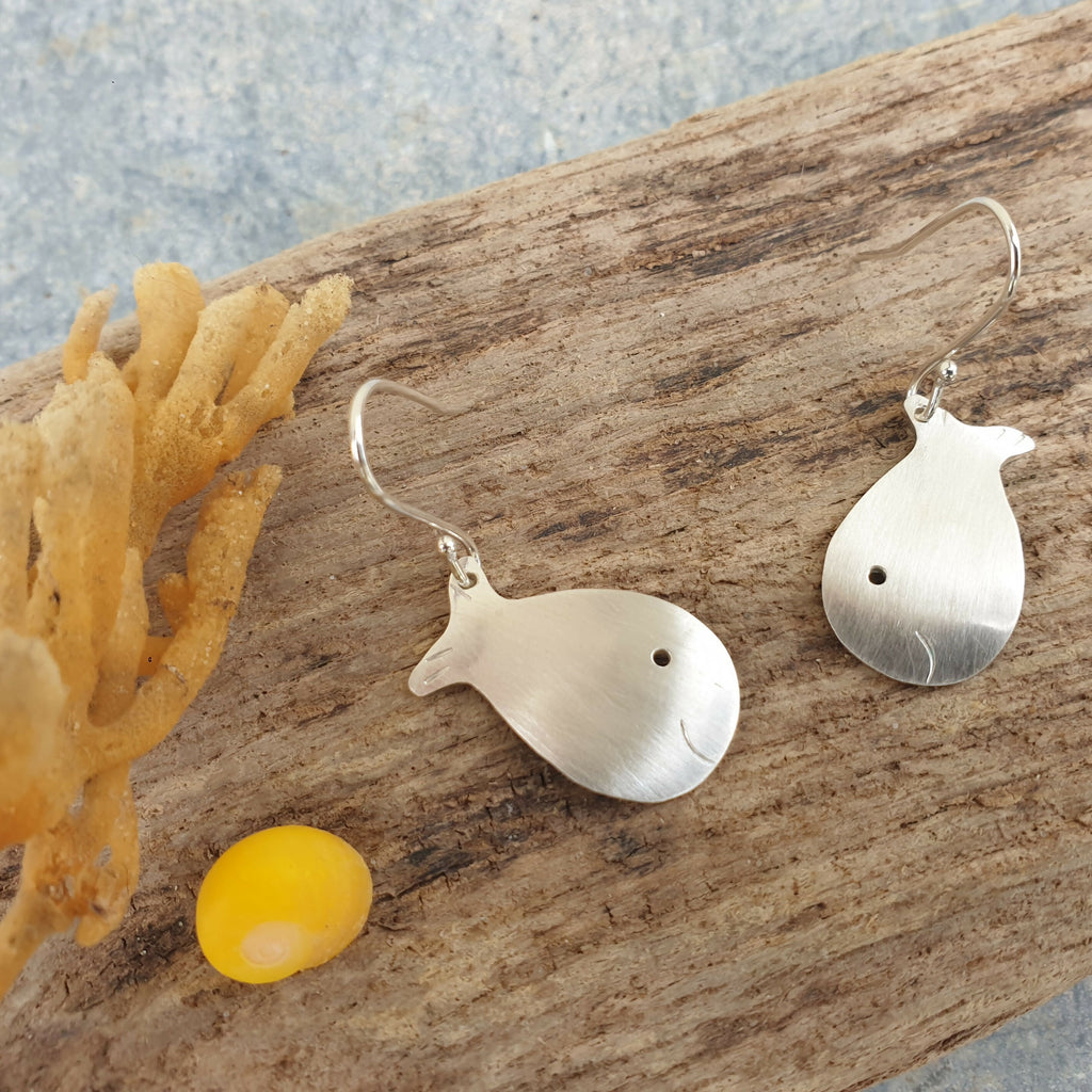 Silver Smiley Fish Earrings