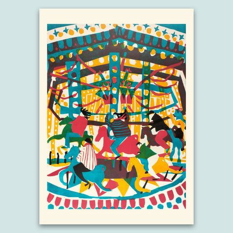 Merry-Go-Round - Large Woodcut Print - 70 x 50cm