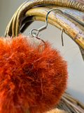 Navy, Orange & Cream Pom Pom Earrings 2