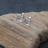 Square silver Stud Flower Earrings