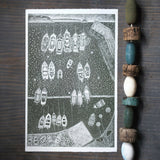 End of the Day, Portscatho Harbour, Wild Green Limited Edition Lino Print