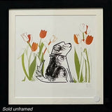 Dog in Tulips - Giclee Print