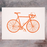 Steel Framed Racing Bicycle Lino Print in Orange