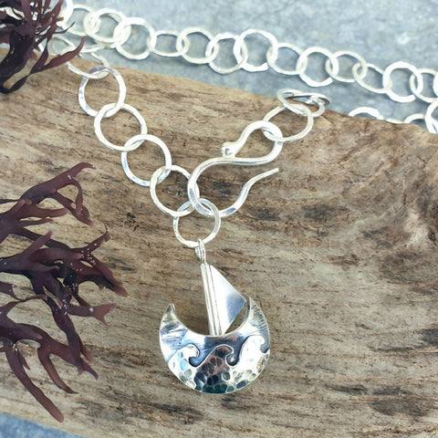 Sailing Boat Pendant with Handmade Chain - Hallmarked