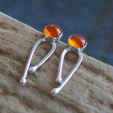 Silver and Amber Arc Stud Earrings