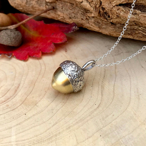 Chunky Silver & Brass Acorn Necklace by Curious Magpie 10