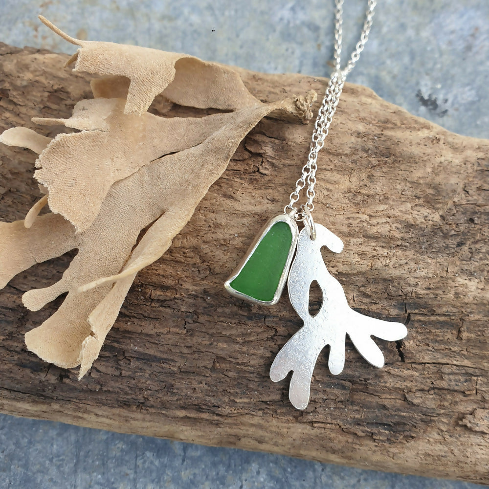 Silver Seaglass Seaweed Pendant