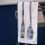 Cotton Tea Towel with Oars and Paddles Lino Print