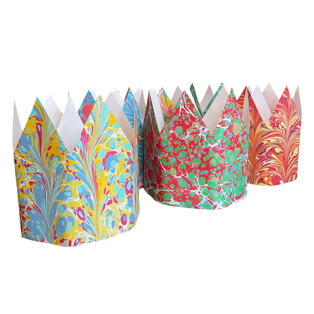 Hand Marbled Paper Crowns Set Of 6 Unique Party Hats For Every hand-marbled-paper-crowns-set-of-6-unique-party-hats-for-every