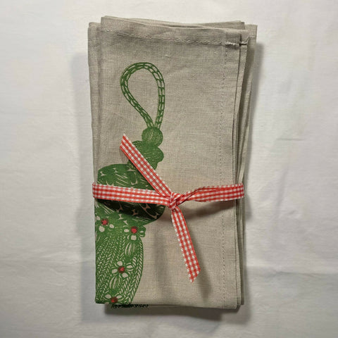 A Pair of Henrietta Green Tassel Napkins - Screen Print