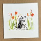 Dog in Tulips - Giclee Print