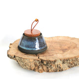 Blue Glazed Lidded Salt Pot - Black Stoneware