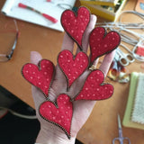 Hand Felted Large Heart Brooch with French Knots and Zip Edge Detail
