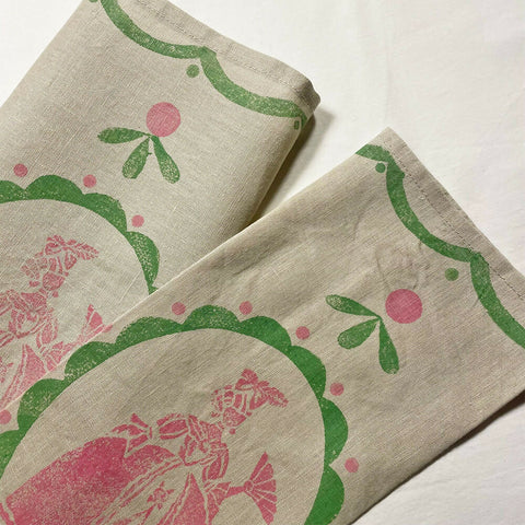 2 x Lady Hoops Linen Napkins - Block Print