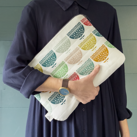 Handmade 14" Laptop/sketchbook sleeve/project pouch | Flower Print | British Made