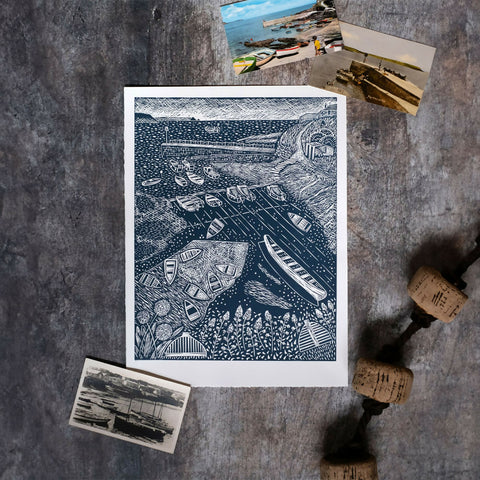 Morning Coffee, Portscatho Lino Print