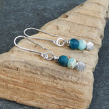 Blue Bead Silver Drop Earrings