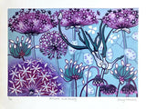 Alliums and Honesty - Original Linocut
