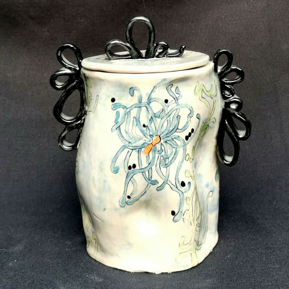 Floating Falling Lidded Jar - handmade ceramic