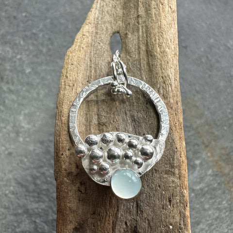 Silver Granulation and Chalcedony Pendant Necklace