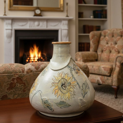 Sunflower Bottle Vase - handmade ceramic