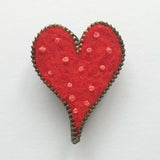 Hand Felted Large Heart Brooch with French Knots and Zip Edge Detail