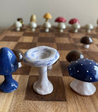 Handmade Ceramic Mushroom Chess Set with Solid Elm Wood Board