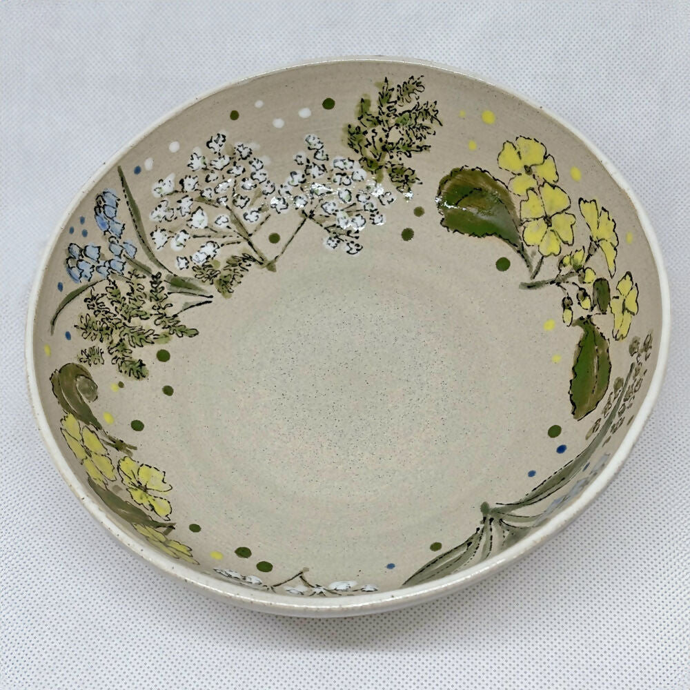 Hand Illustrated Spring Flower Bowl - Handmade in Devon - Stoneware Ceramics