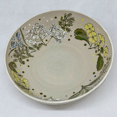 Hand Illustrated Spring Flower Bowl - Handmade in Devon - Stoneware Ceramics