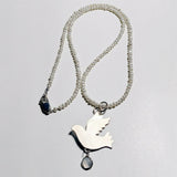 Pearl Necklace with Dove and Moonstone Pendant