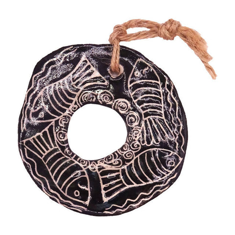 Ceramic Hanging Sgraffito Fish Wreath