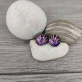 Pink Starburst Dichroic Glass Silver Stud Earrings
