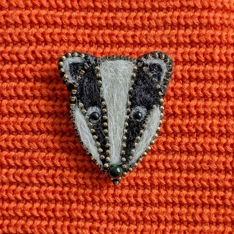 Hand Felted Badger Brooch With Zip Edge Detail