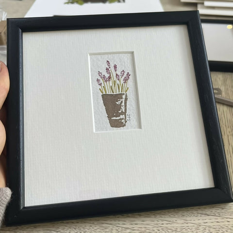 Lavender Pot - Original Framed Miniature Botanical Ink Painting