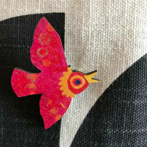 Red Bird - Wooden Brooch