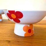 Big Blossom Pedestal Bowl - Handmade Painted Porcelain - HOT ORANGE WITH RED